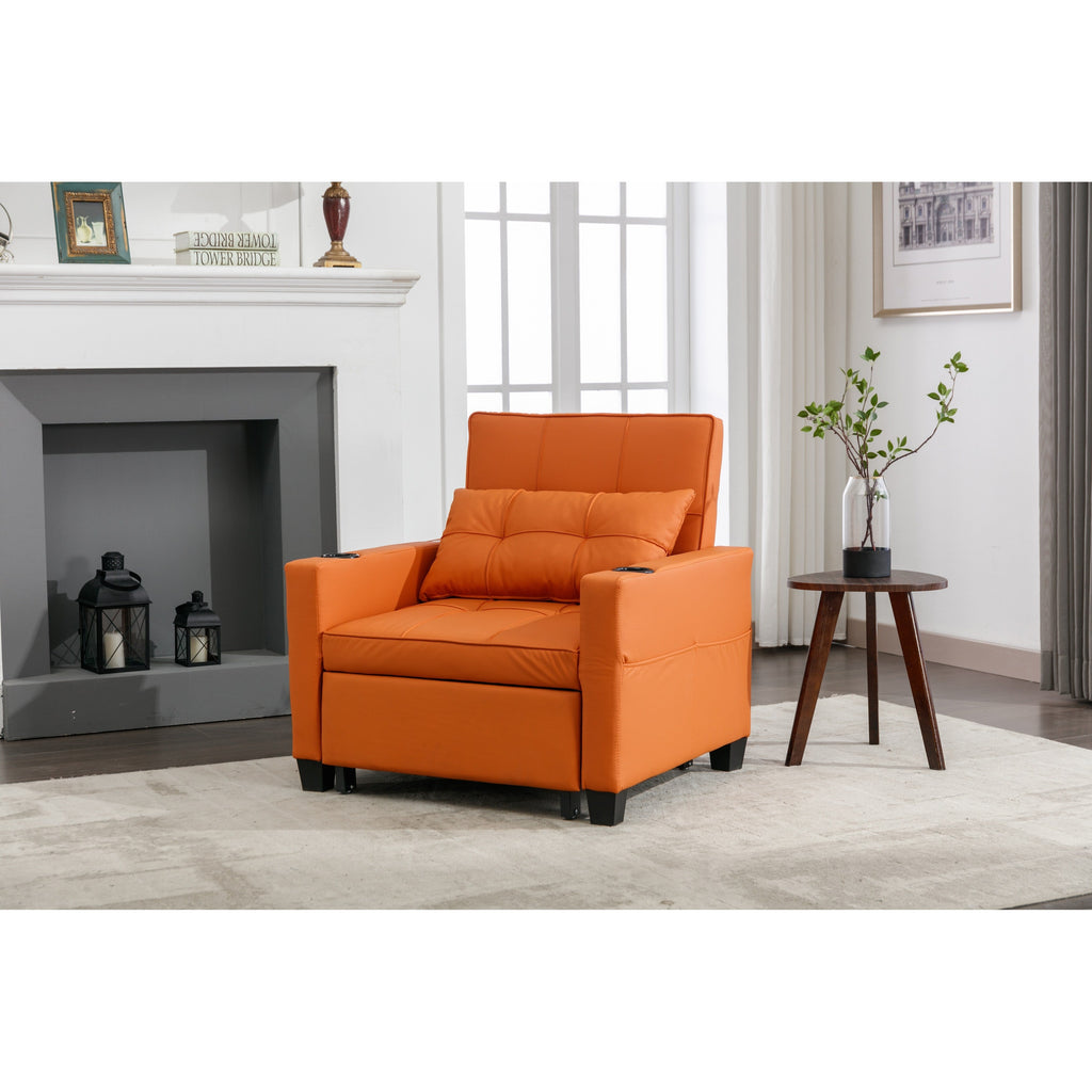 Canapé convertible 3 en 1 en similicuir 68.12 avec ports USB et tissu résistant à l'usure pour le salon