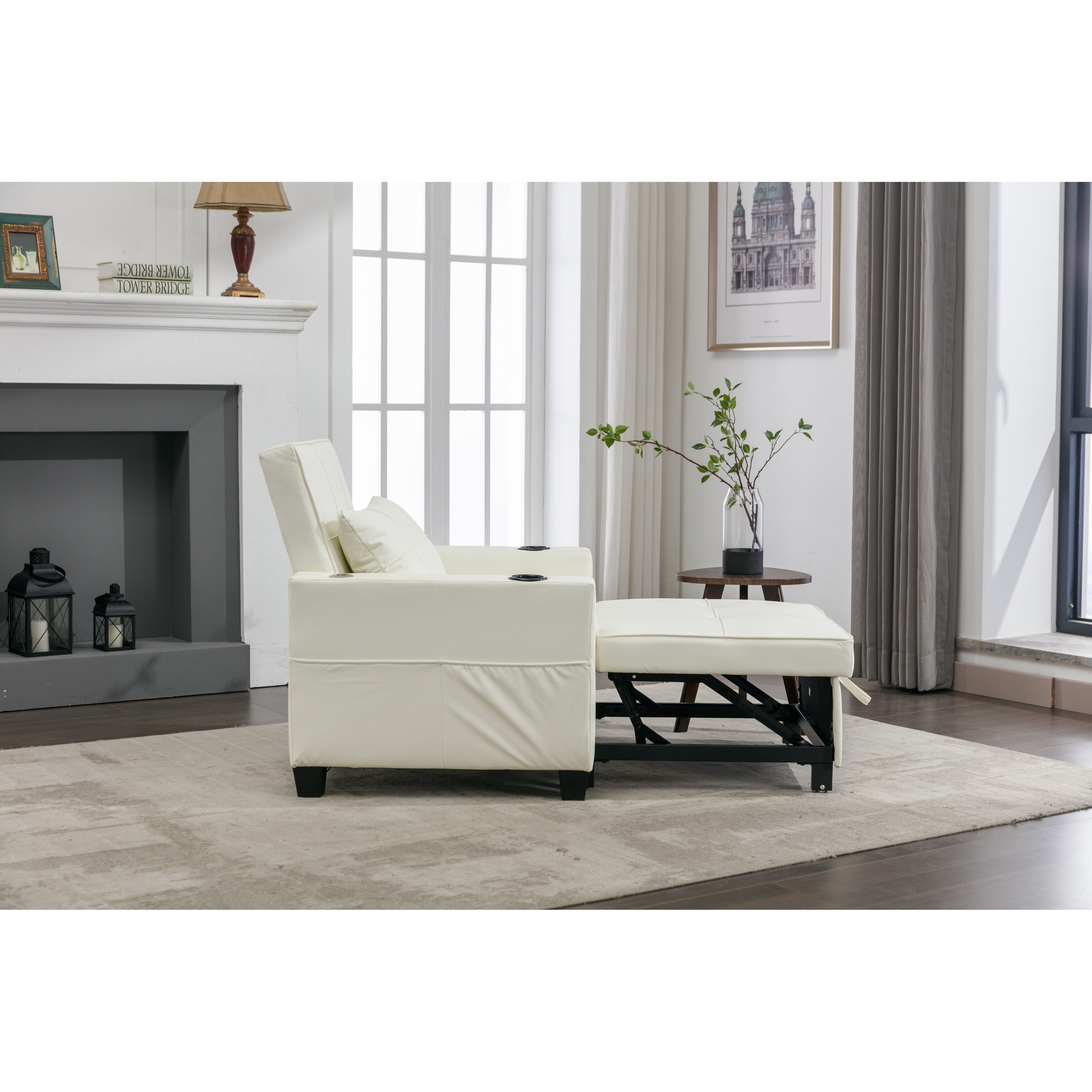 Canapé convertible 3 en 1 en similicuir 68.12 avec ports USB et tissu résistant à l'usure pour le salon