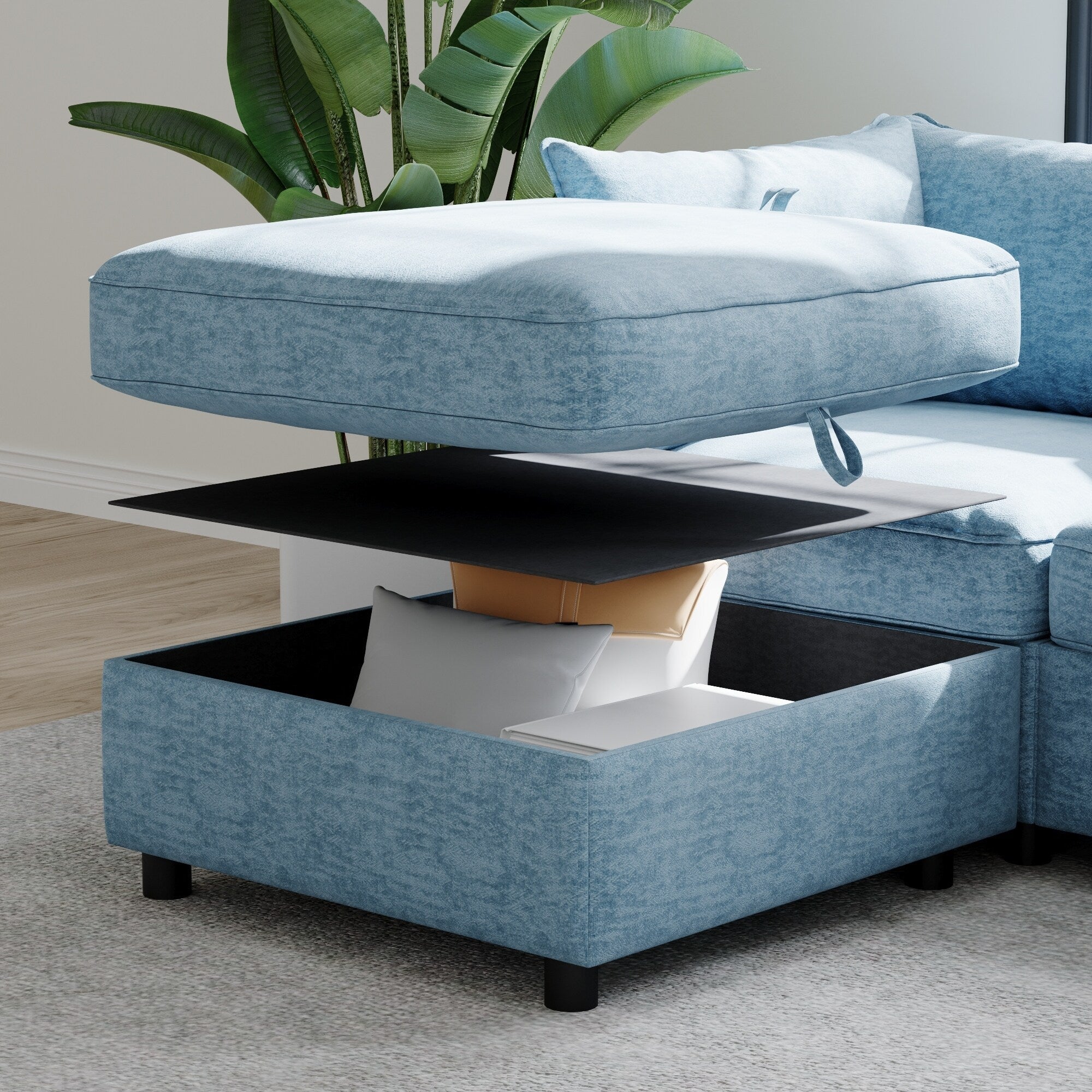 Causeuse en chenille de style milieu de siècle avec rangement dissimulé et capacité de 250 lb