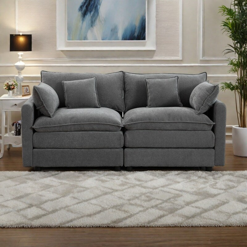 Canapé modulaire sectionnel en chenille de 68 po avec design en L, pouf amovible et configuration 2 places