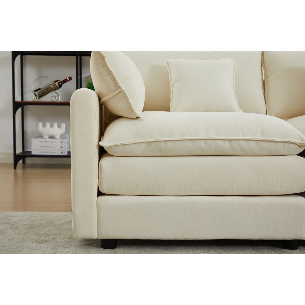 Canapé modulaire sectionnel en chenille de 68 po avec design en L, pouf amovible et configuration 2 places