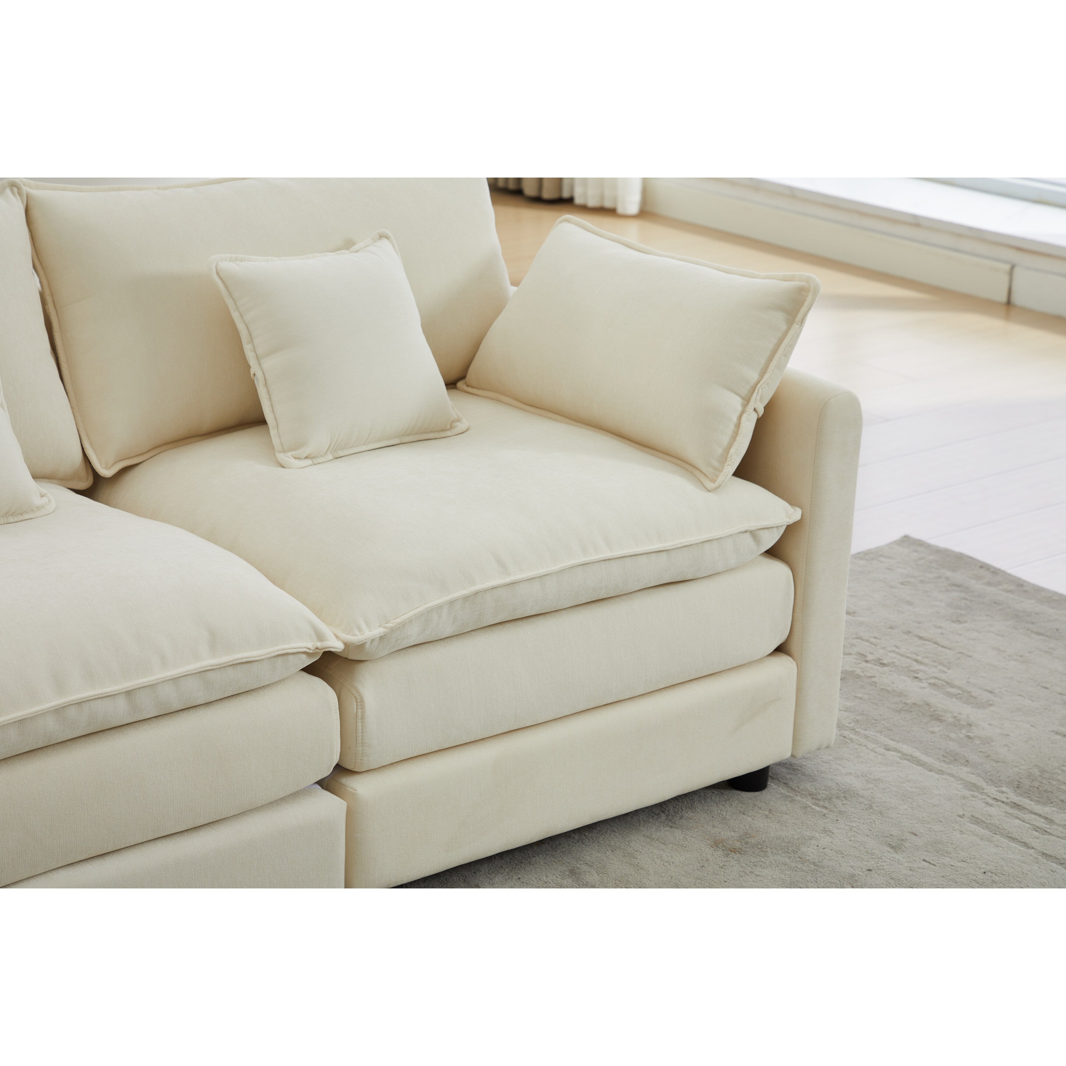 Canapé modulaire sectionnel en chenille de 68 po avec design en L, pouf amovible et configuration 2 places