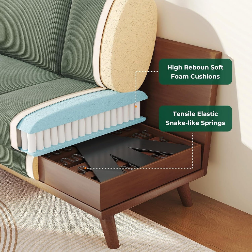 Canapé causeuse en velours côtelé vert 68 pouces - Coussin à ressorts confortable et structure en bois massif, assise profonde moderne pour salon et bureau