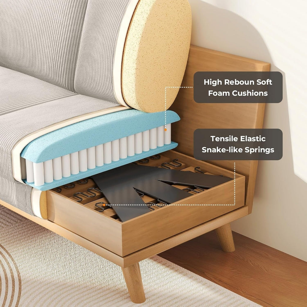 Canapé causeuse en velours côtelé vert 68 pouces - Coussin à ressorts confortable et structure en bois massif, assise profonde moderne pour salon et bureau