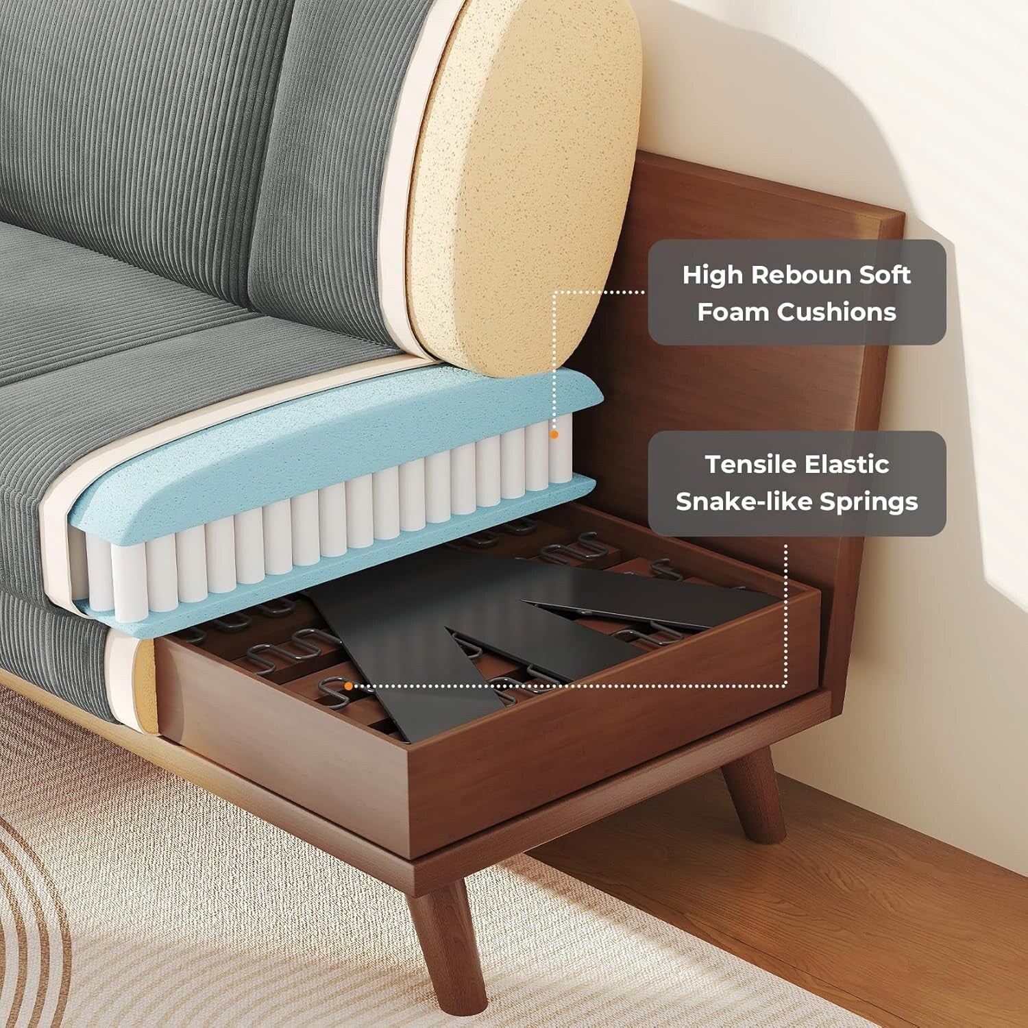 Canapé causeuse en velours côtelé vert 68 pouces - Coussin à ressorts confortable et structure en bois massif, assise profonde moderne pour salon et bureau