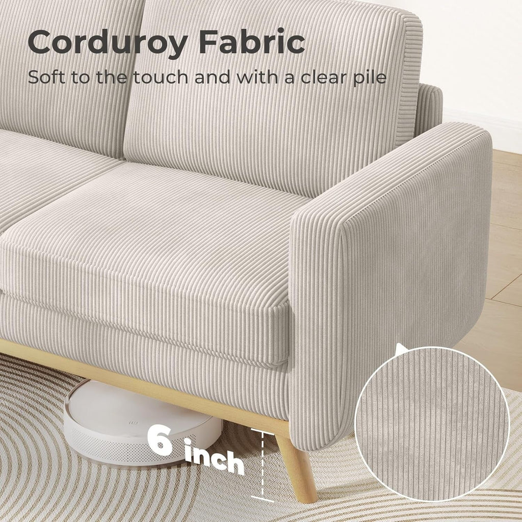 Canapé causeuse en velours côtelé vert 68 pouces - Coussin à ressorts confortable et structure en bois massif, assise profonde moderne pour salon et bureau