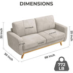 Canapé causeuse en velours côtelé vert 68 pouces - Coussin à ressorts confortable et structure en bois massif, assise profonde moderne pour salon et bureau