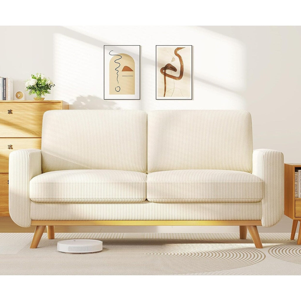 Canapé causeuse en velours côtelé vert 68 pouces - Coussin à ressorts confortable et structure en bois massif, assise profonde moderne pour salon et bureau