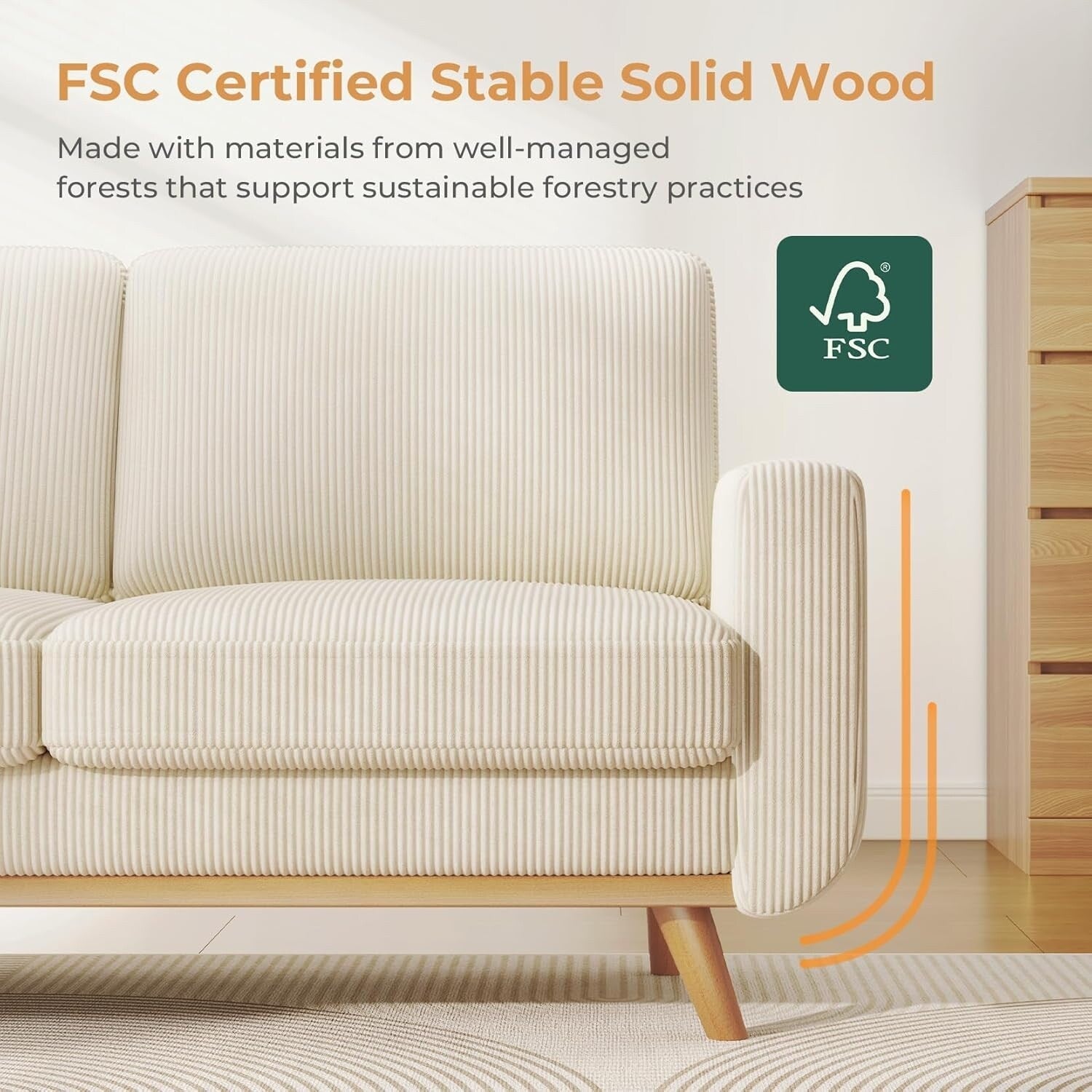 Canapé causeuse en velours côtelé vert 68 pouces - Coussin à ressorts confortable et structure en bois massif, assise profonde moderne pour salon et bureau