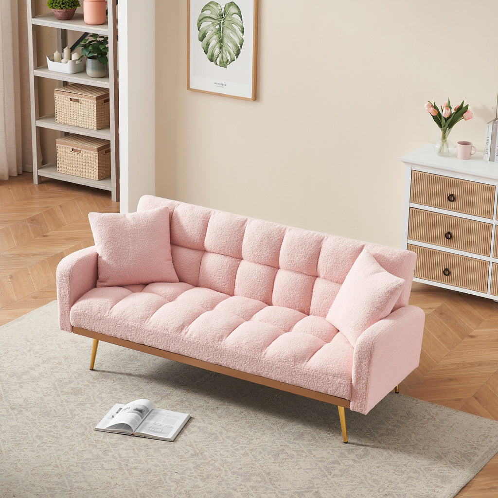 Canapé-lit rose de 175 cm avec canapé Teddy réglable pour petits espaces, salon et chambre