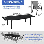 Ensemble de salle à manger de patio 7/11 pièces avec table à manger rectangulaire extensible en aluminium et 6/10 chaises en textilène