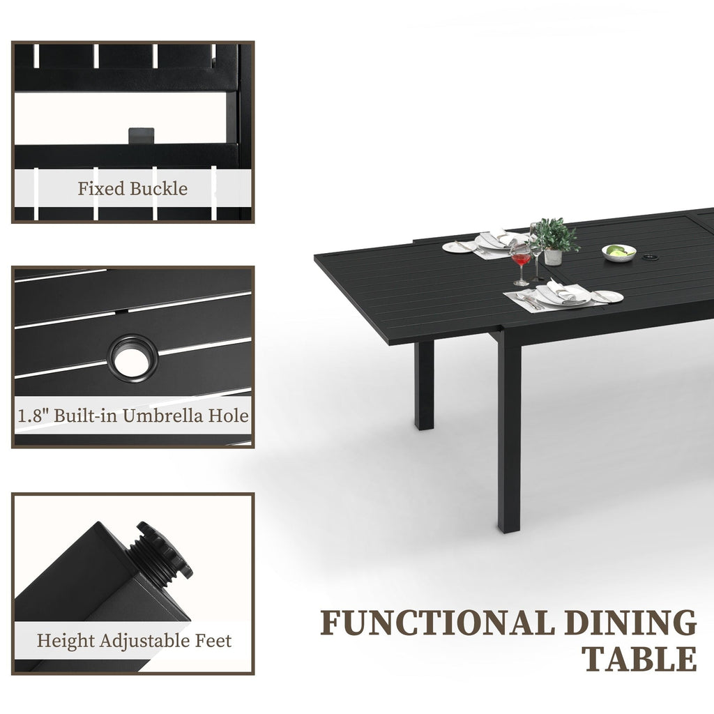 Ensemble de salle à manger de patio 7/11 pièces avec table à manger rectangulaire extensible en aluminium et 6/10 chaises en textilène
