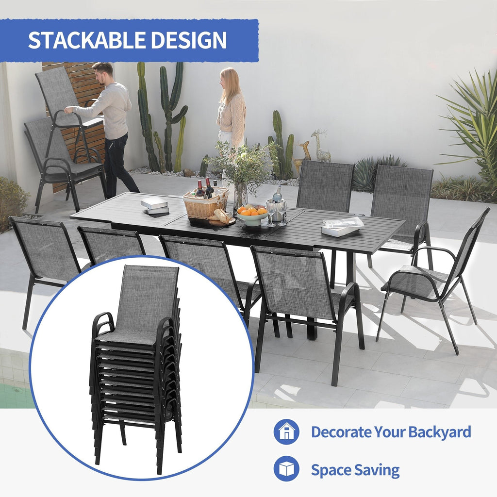 Ensemble de salle à manger de patio 7/11 pièces avec table à manger rectangulaire extensible en aluminium et 6/10 chaises en textilène