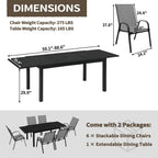 Ensemble de salle à manger de patio 7/11 pièces avec table à manger rectangulaire extensible en aluminium et 6/10 chaises en textilène