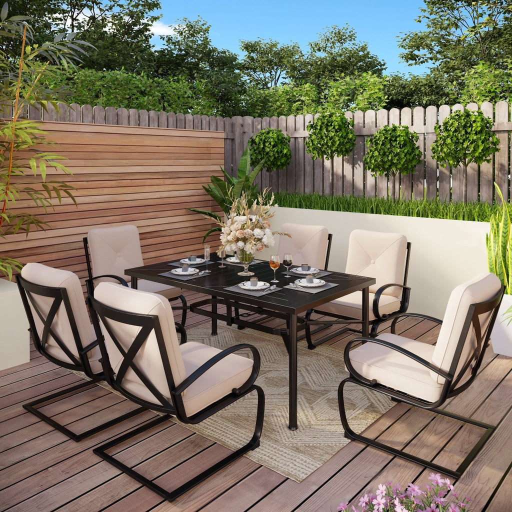 Ensemble de salle à manger d'extérieur 7/9 pièces, 6/8 chaises à ressort avec coussin, 1 rectangulaire