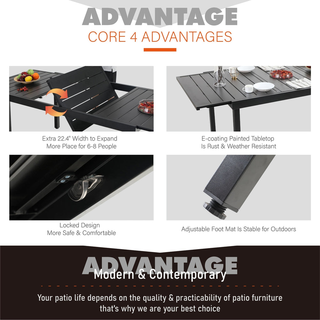 Ensemble de salle à manger d'extérieur 7/9 pièces, 6/8 chaises à ressort avec coussin, 1 rectangulaire