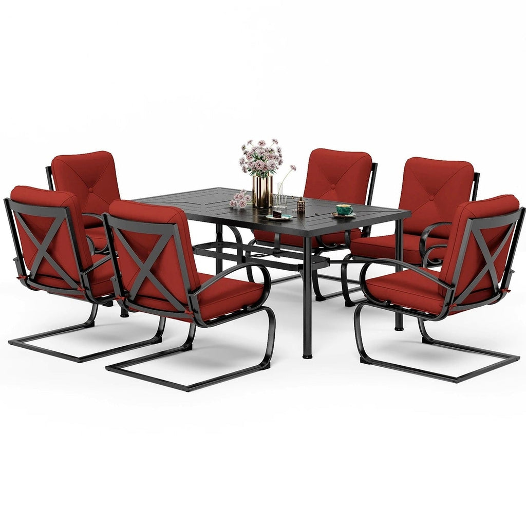 Ensemble de salle à manger d'extérieur 7/9 pièces, 6/8 chaises à ressort avec coussin, 1 rectangulaire