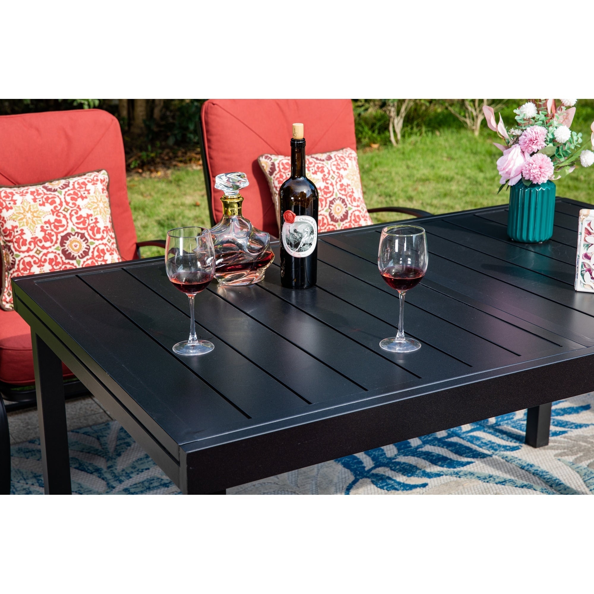 Ensemble de salle à manger d'extérieur 7/9 pièces, 6/8 chaises à ressort avec coussin, 1 rectangulaire