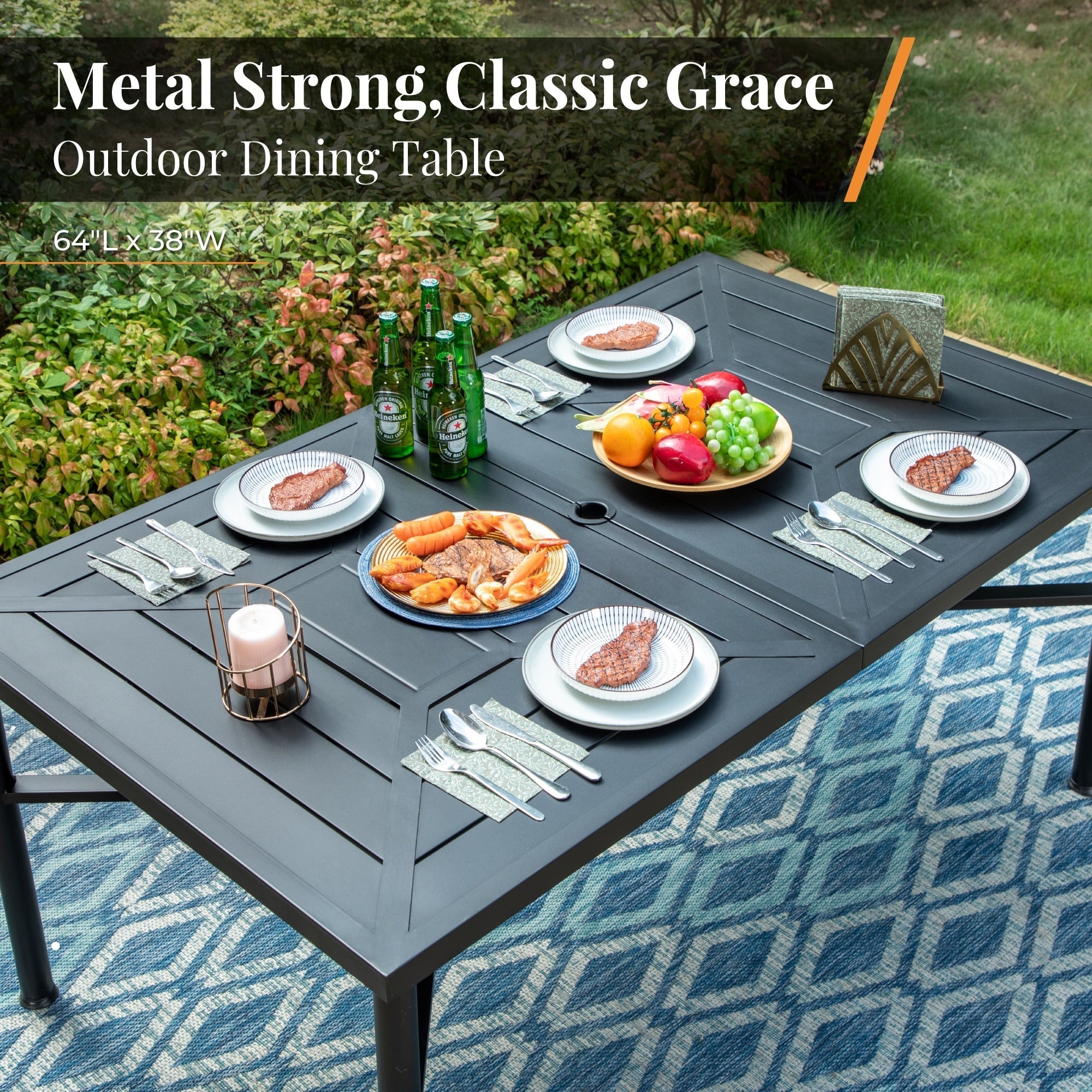 Ensemble de salle à manger d'extérieur 7/9 pièces, 6/8 chaises à ressort avec coussin, 1 rectangulaire