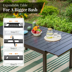 Ensemble de salle à manger d'extérieur 7/9 pièces, 6/8 chaises à ressort avec coussin, 1 rectangulaire