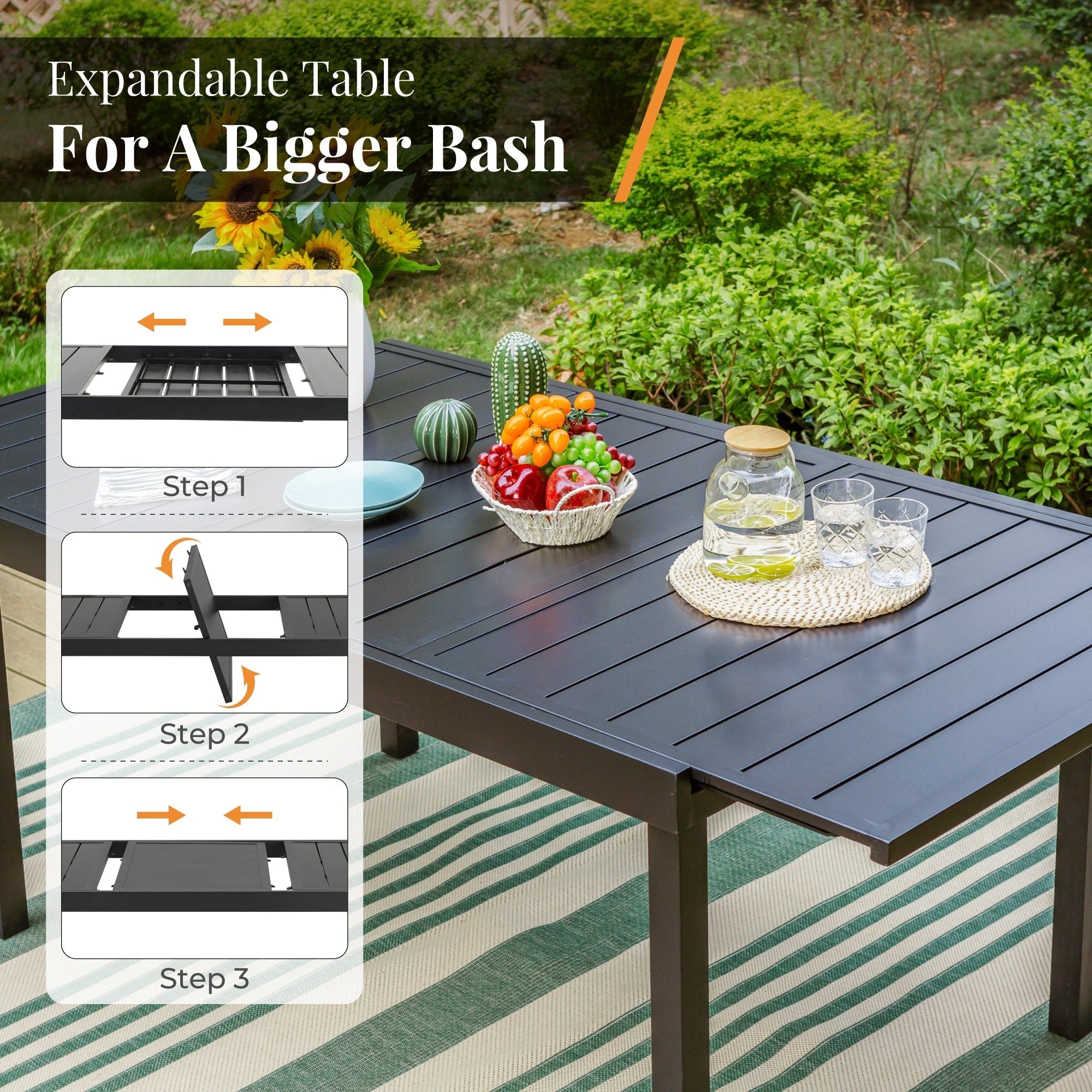 Ensemble de salle à manger d'extérieur 7/9 pièces, 6/8 chaises à ressort avec coussin, 1 rectangulaire