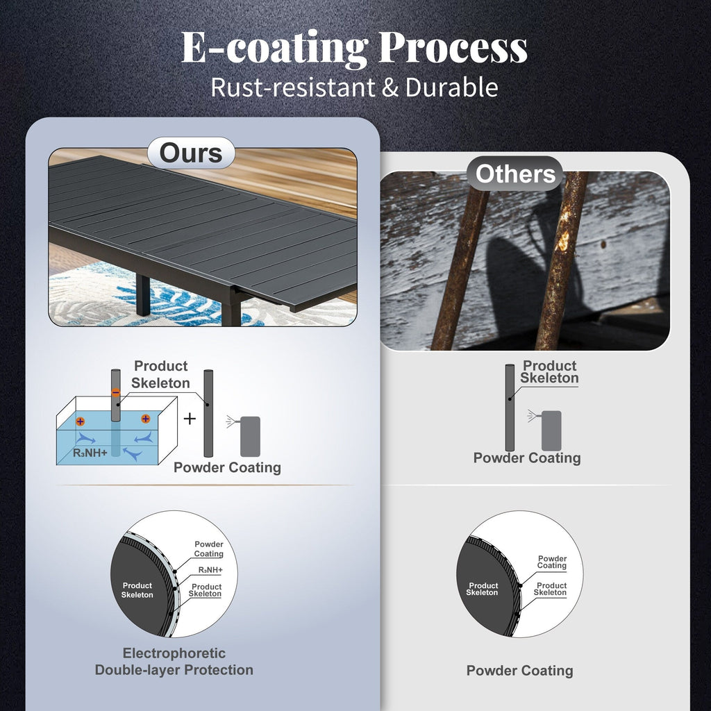 Ensemble de salle à manger de patio 7/9, table à manger d'extérieur rectangulaire extensible avec chaises en rotin