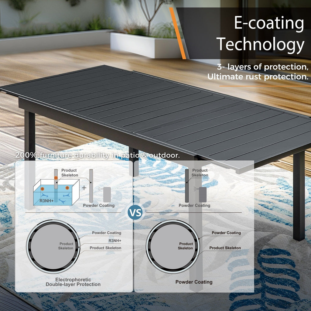 Ensemble de salle à manger de patio 7/9, table à manger d'extérieur rectangulaire extensible avec chaises en rotin