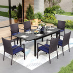 Ensemble de salle à manger de patio 7/9, table à manger d'extérieur rectangulaire extensible avec chaises en rotin