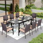 Ensemble de salle à manger de patio 7/9, table à manger d'extérieur rectangulaire extensible avec chaises en rotin