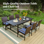 Ensemble de salle à manger de patio 7/9, table à manger d'extérieur rectangulaire extensible avec chaises en rotin