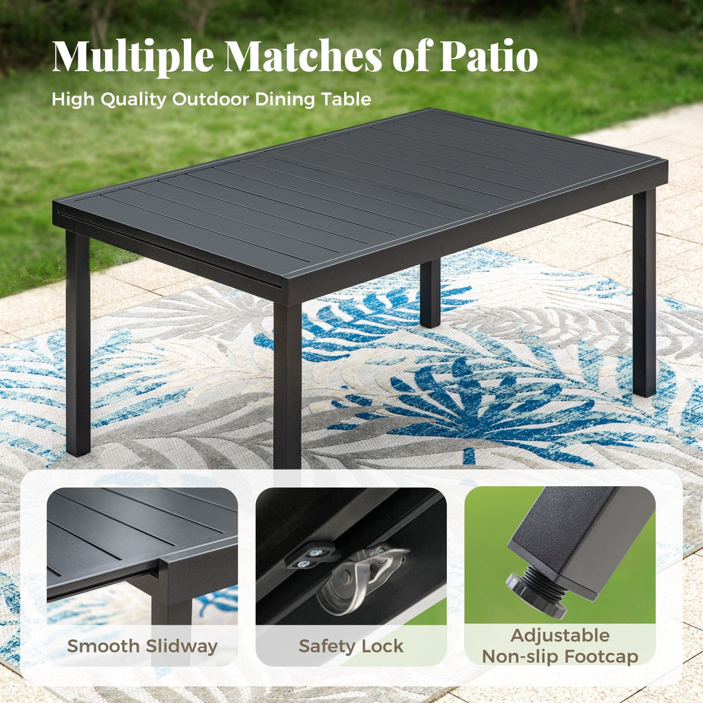 Ensemble de salle à manger de patio 7/9, table à manger d'extérieur rectangulaire extensible avec chaises en rotin