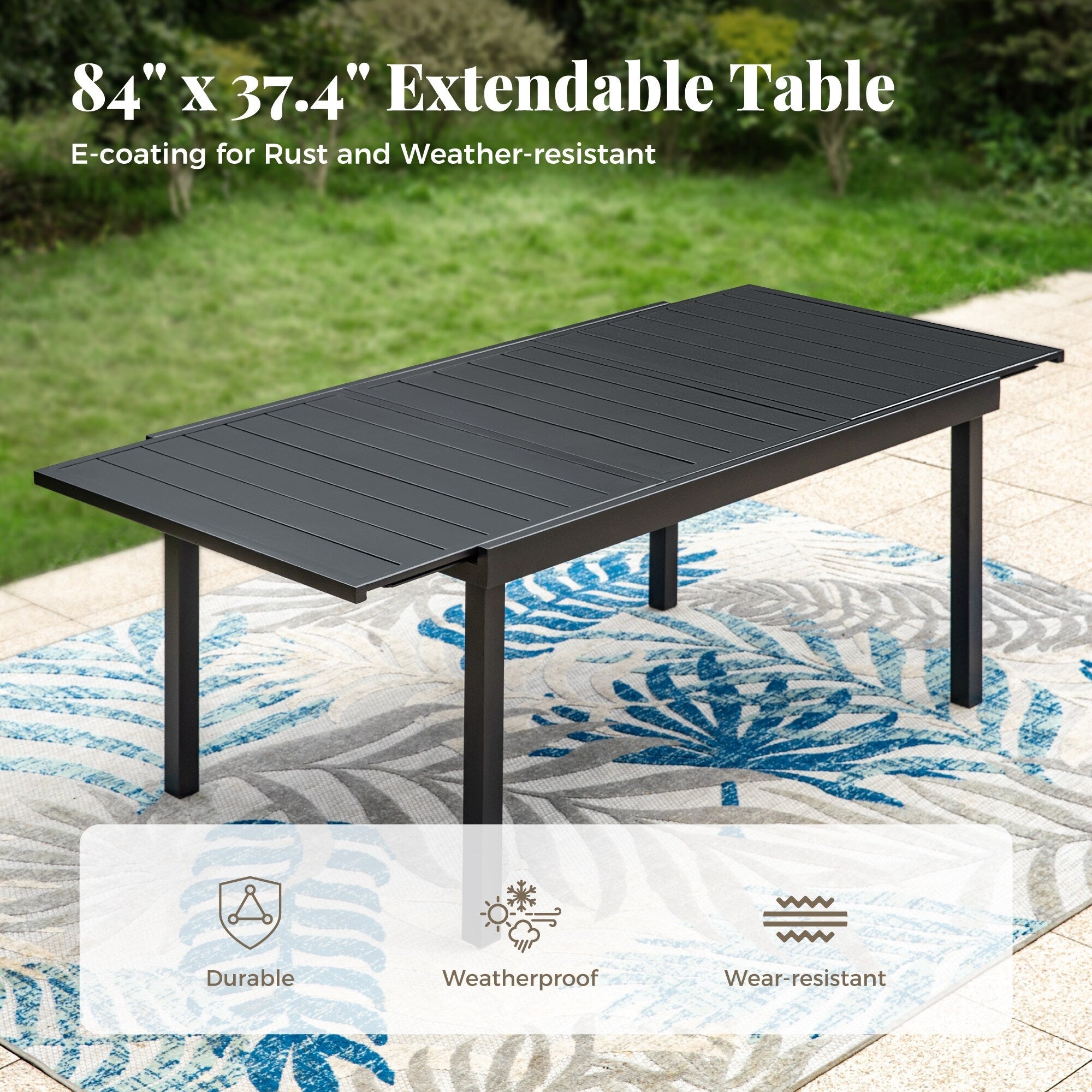 Ensemble de salle à manger de patio 7/9, table à manger d'extérieur rectangulaire extensible avec chaises en rotin