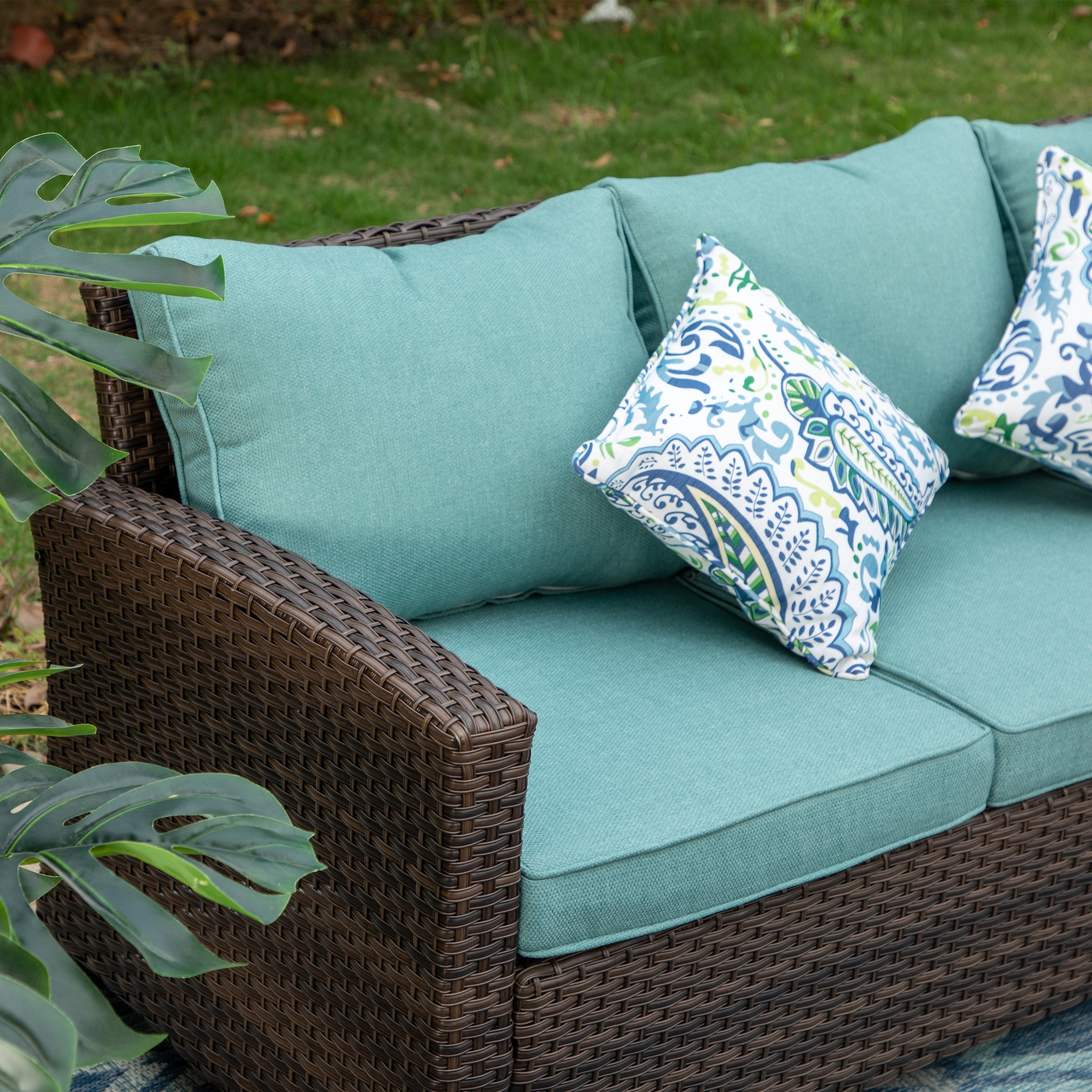 Ensemble de salon de jardin 5/9 places en rotin et osier, canapé sectionnel à assise profonde, grand canapé de conversation