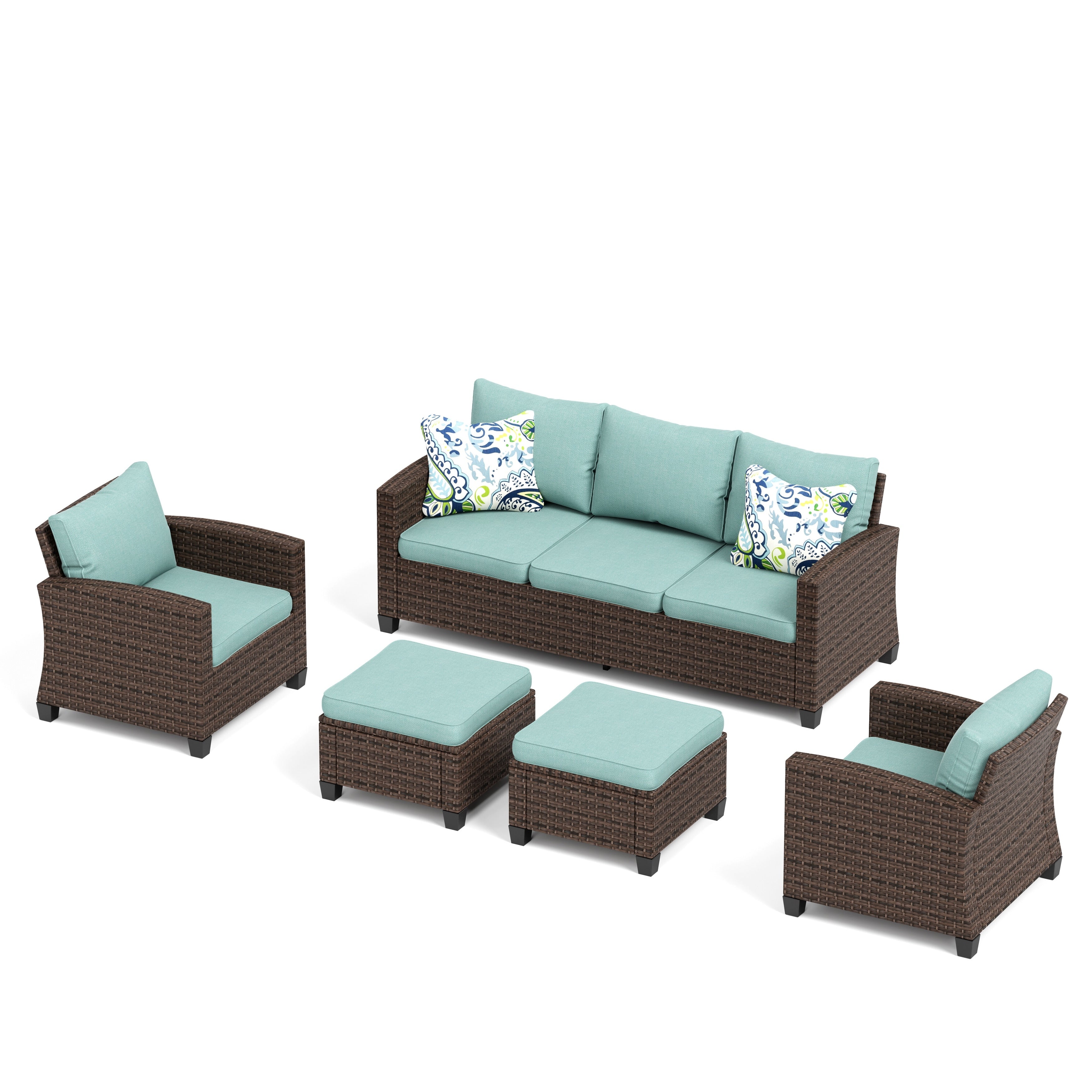 Ensemble de salon de jardin 5/9 places en rotin et osier, canapé sectionnel à assise profonde, grand canapé de conversation