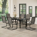 Ensemble de salle à manger de patio 7/9 pièces, table à manger d'extérieur rectangulaire extensible avec chaises à bascule à ressorts en C