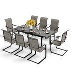 Ensemble de salle à manger de patio 7/9 pièces, table à manger d'extérieur rectangulaire extensible avec chaises à bascule à ressorts en C