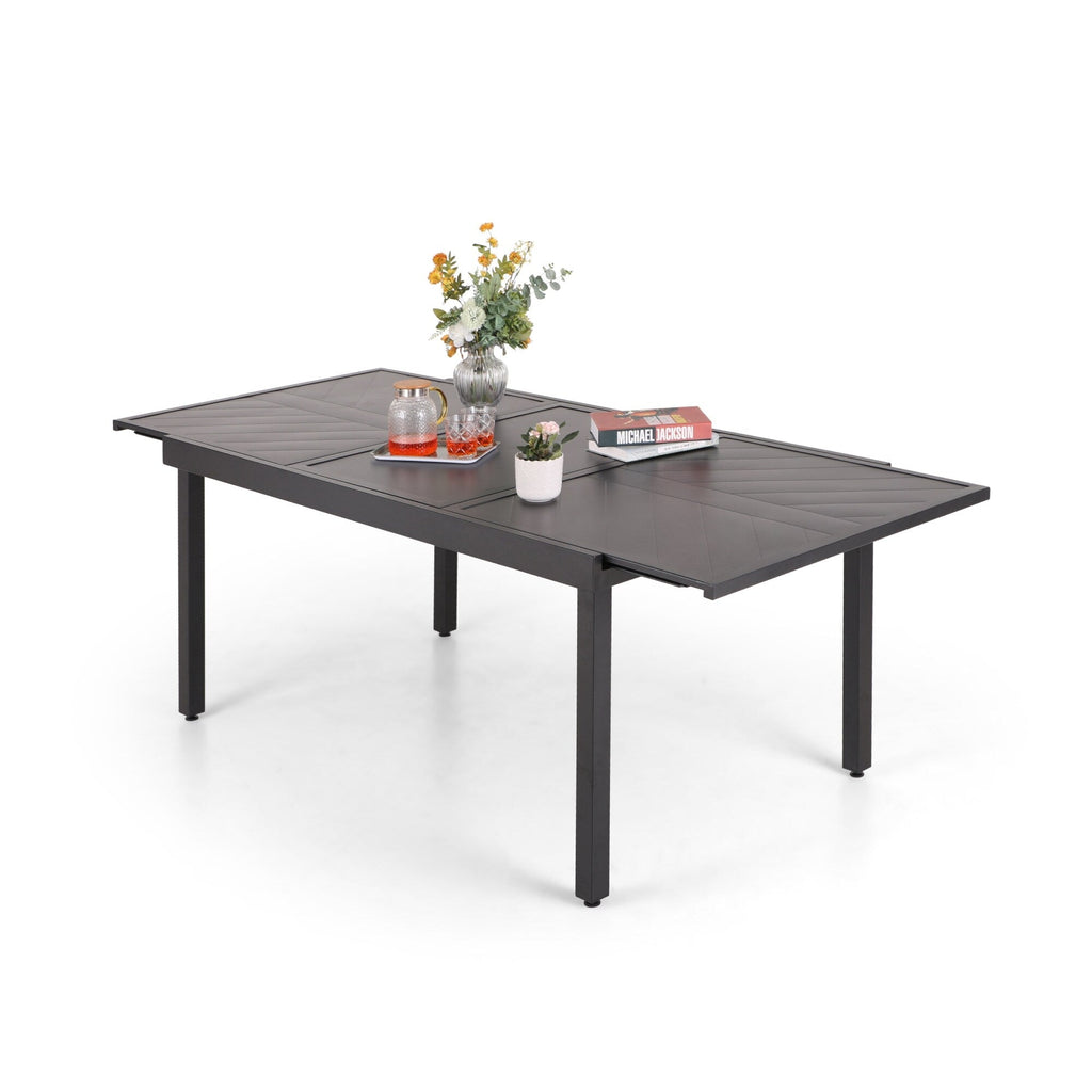 Ensemble de salle à manger de patio 7/9 pièces, table à manger d'extérieur rectangulaire extensible avec chaises à bascule à ressorts en C