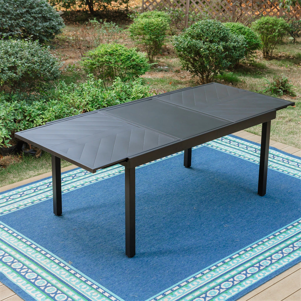 Ensemble de salle à manger de patio 7/9 pièces, table à manger d'extérieur rectangulaire extensible avec chaises à bascule à ressorts en C