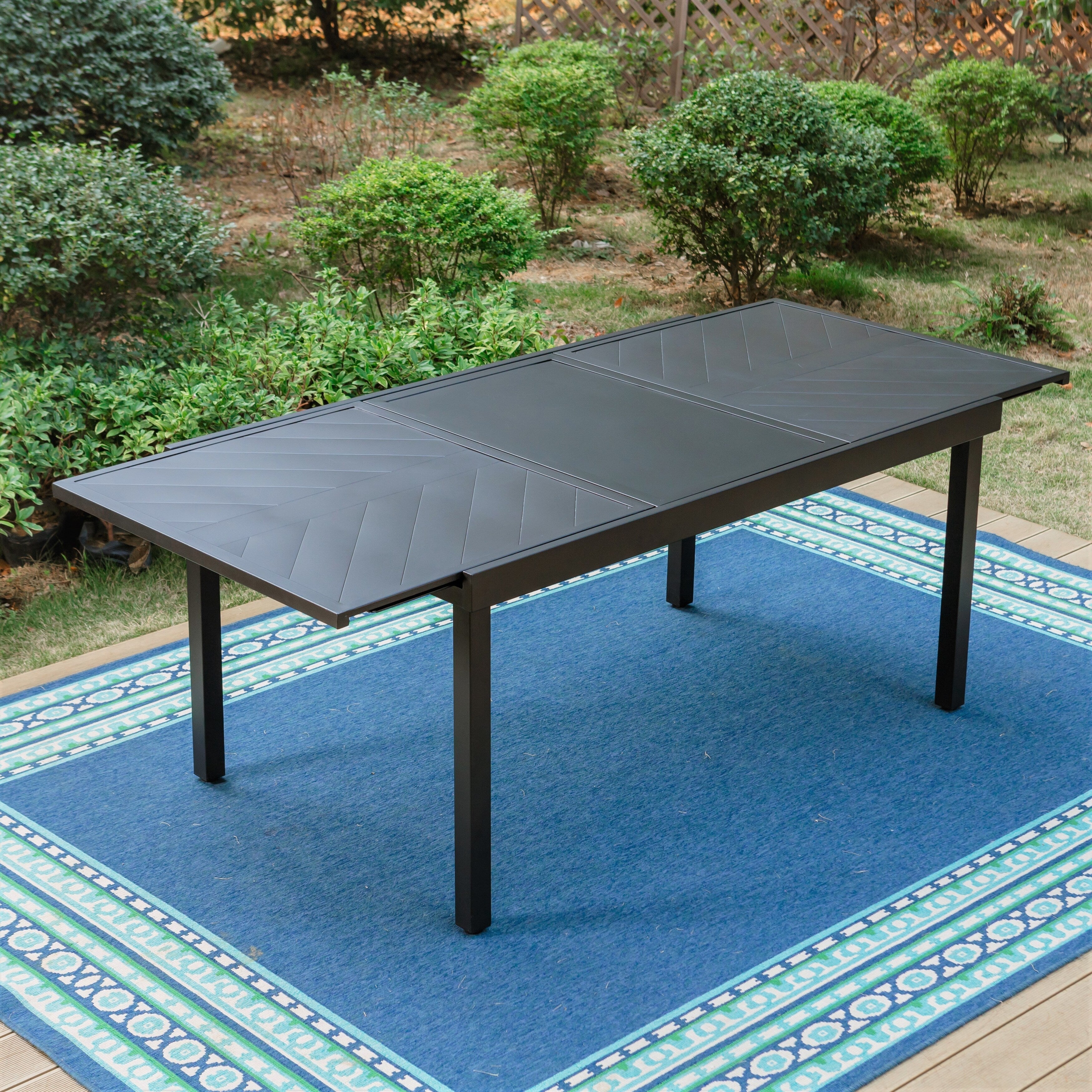 Ensemble de salle à manger de patio 7/9 pièces, table à manger d'extérieur rectangulaire extensible avec chaises à bascule à ressorts en C