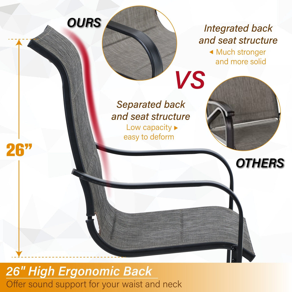 Ensemble de salle à manger de patio 7/9 pièces, table à manger d'extérieur rectangulaire extensible avec chaises à bascule à ressorts en C