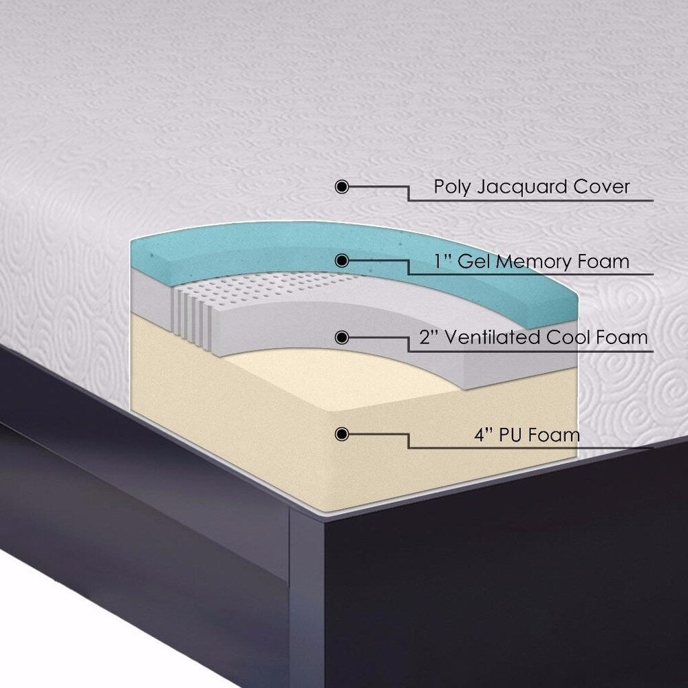 Matelas en mousse à mémoire de forme avec gel de 7 pouces, sommier et pieds, Crown Comfort