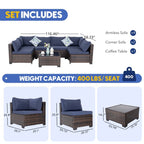 Ensemble de conversation de patio en osier 7 pièces avec table basse et coussins