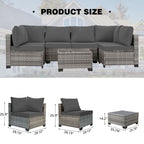 Ensemble de conversation de patio en osier 7 pièces avec table basse et coussins