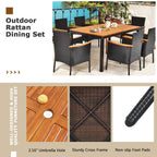 Ensemble de salle à manger de patio 7 pièces en rotin avec trou pour parasol