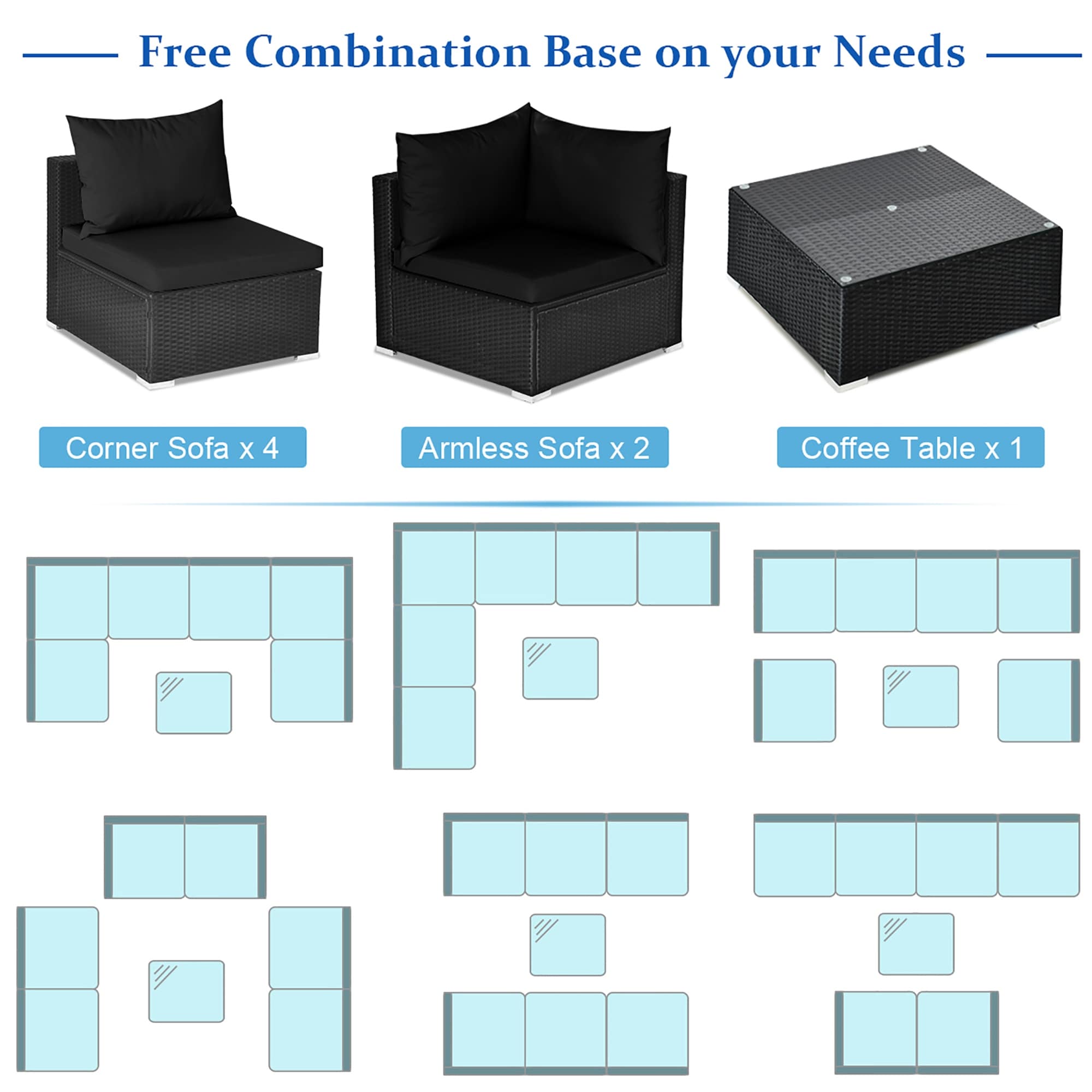Ensemble de meubles de patio 7 pièces avec table basse