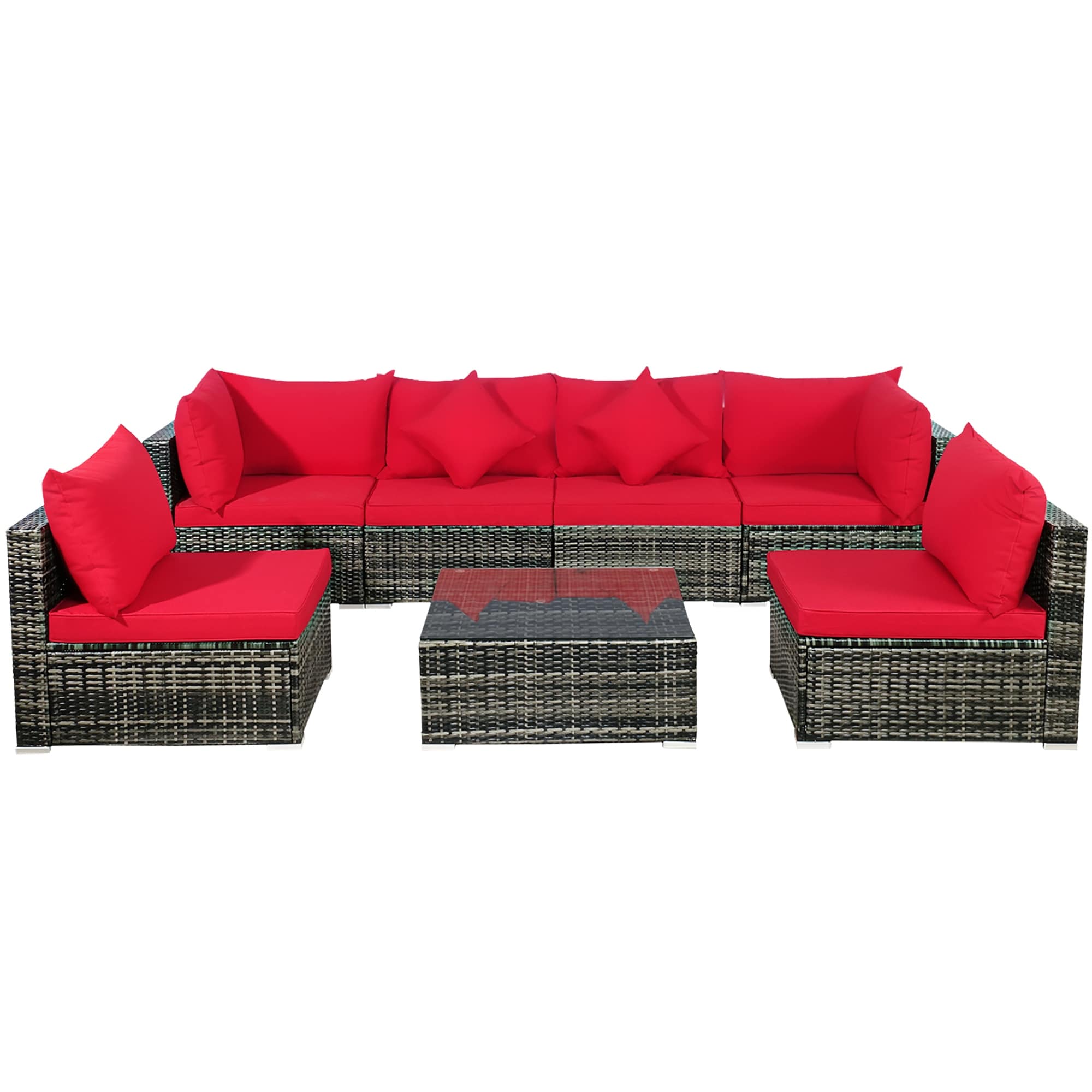 Ensemble de meubles de patio 7 pièces, canapé sectionnel en rotin avec table basse