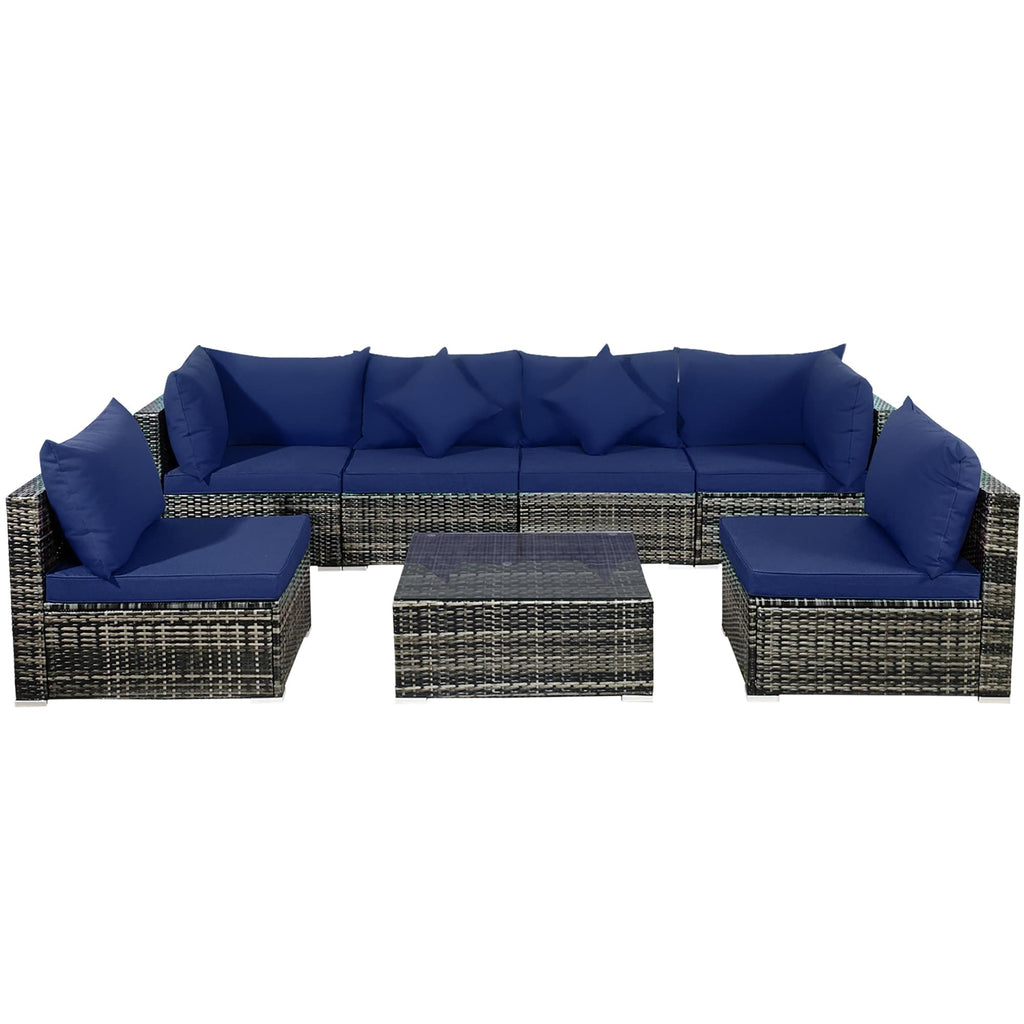 Ensemble de meubles de patio 7 pièces, canapé sectionnel en rotin avec table basse