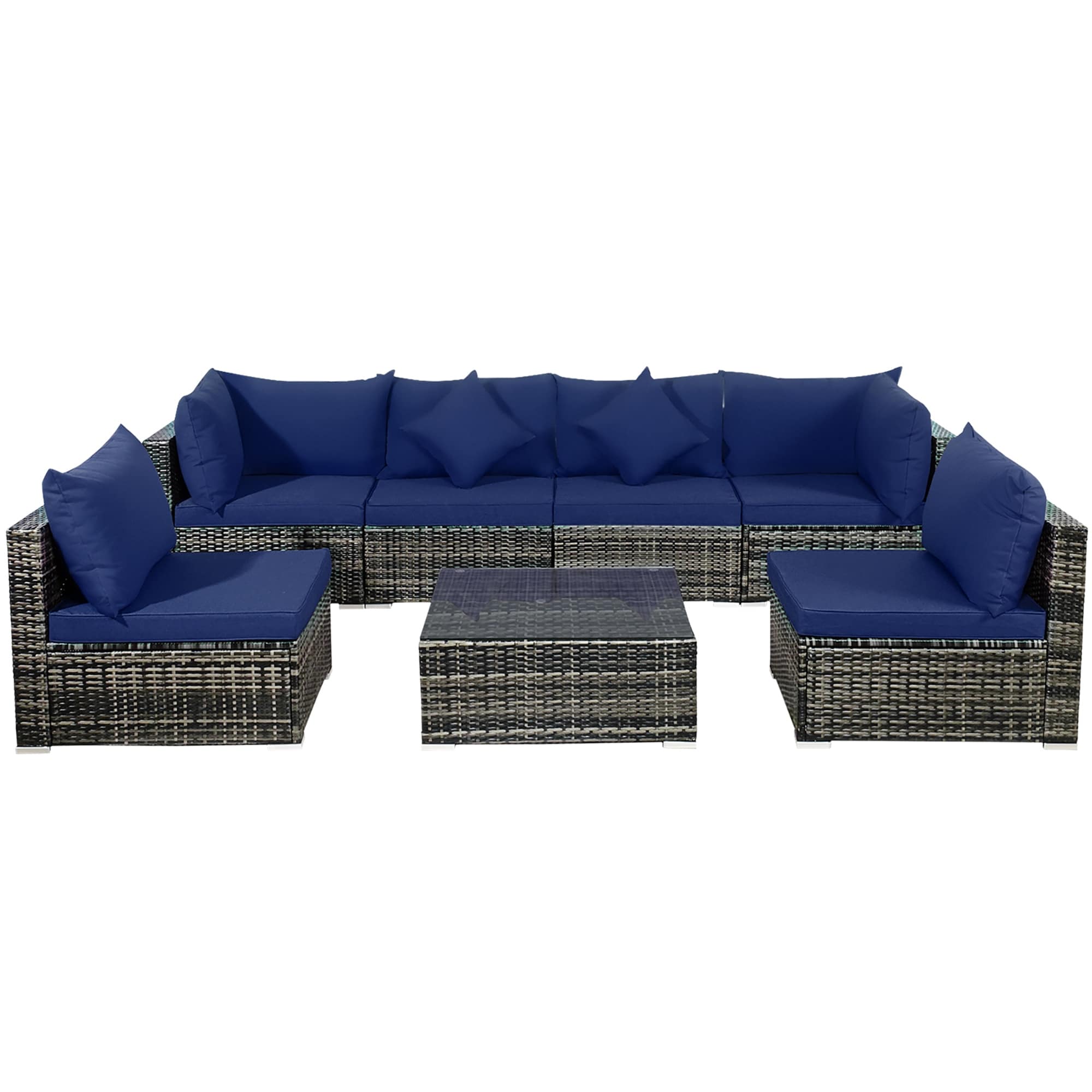 Ensemble de meubles de patio 7 pièces, canapé sectionnel en rotin avec table basse