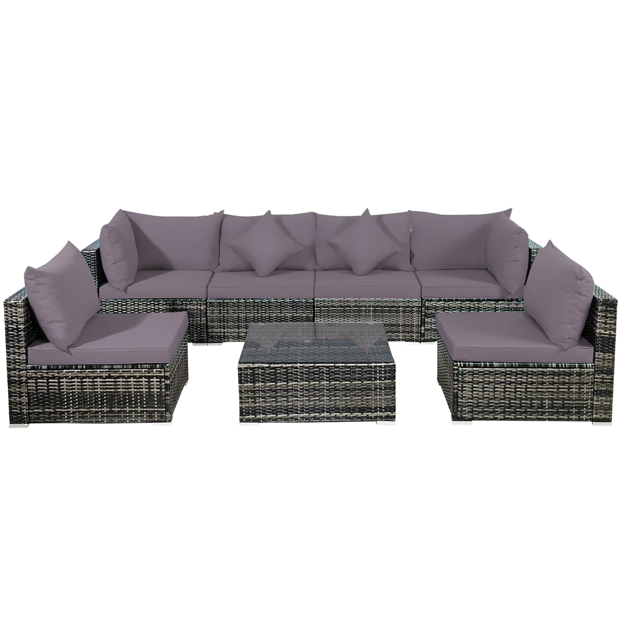 Ensemble de meubles de patio 7 pièces, canapé sectionnel en rotin avec table basse