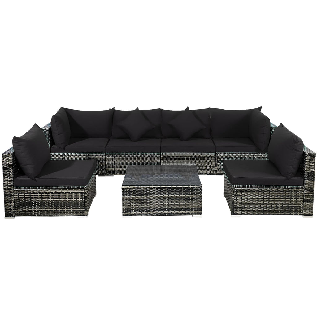Ensemble de meubles de patio 7 pièces, canapé sectionnel en rotin avec table basse